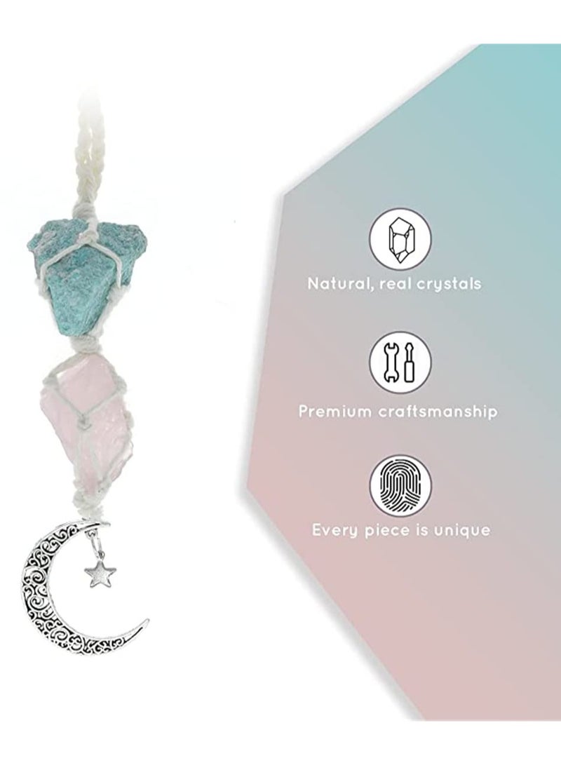 Hanging Car Charm - Rose Quartz Moon Pendant  Healing Crystal Accessories for Rearview Mirror - Self-Love, Clarity, Connection, Energy, Self-Worth - Image 4