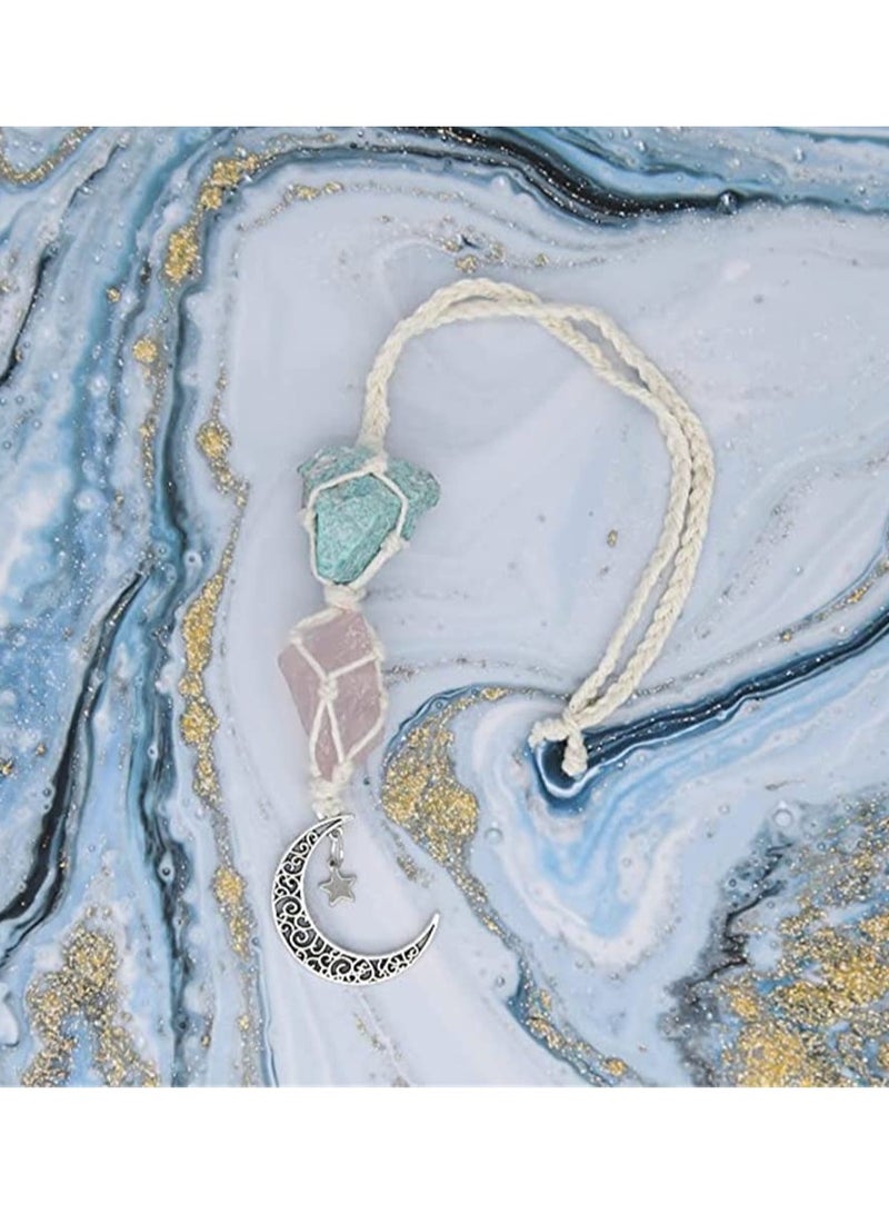 Hanging Car Charm - Rose Quartz Moon Pendant  Healing Crystal Accessories for Rearview Mirror - Self-Love, Clarity, Connection, Energy, Self-Worth - Image 3