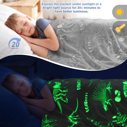 Levens Dinosaur Toys Gifts for Boys Girls - Dino World Glow in The Dark Blanket Best Birthday Christmas Valentines Easter Presents for Kids Toddler Age 1 2 3 4 5 6 7 8 9 10 Years Old Child Soft Throw 50"x60" - Image 5