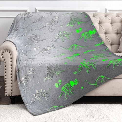 Levens Dinosaur Toys Gifts for Boys Girls - Dino World Glow in The Dark Blanket Best Birthday Christmas Valentines Easter Presents for Kids Toddler Age 1 2 3 4 5 6 7 8 9 10 Years Old Child Soft Throw 50"x60" - Image 1