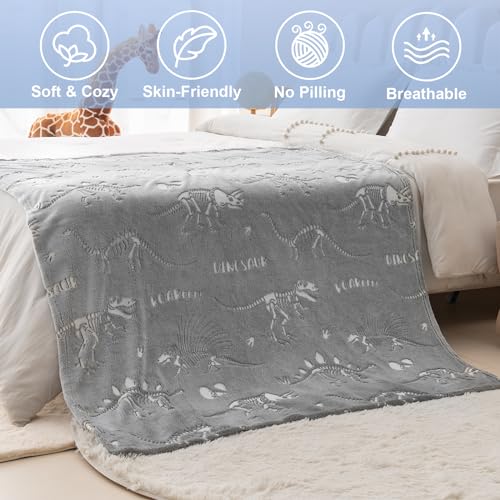 Levens Dinosaur Toys Gifts for Boys Girls - Dino World Glow in The Dark Blanket Best Birthday Christmas Valentines Easter Presents for Kids Toddler Age 1 2 3 4 5 6 7 8 9 10 Years Old Child Soft Throw 50"x60" - Image 4