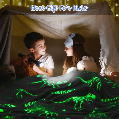 Levens Dinosaur Toys Gifts for Boys Girls - Dino World Glow in The Dark Blanket Best Birthday Christmas Valentines Easter Presents for Kids Toddler Age 1 2 3 4 5 6 7 8 9 10 Years Old Child Soft Throw 50"x60" - Image 2