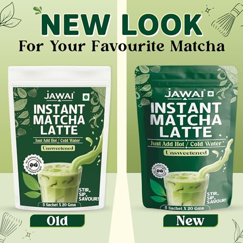 JAWAI MATCHA LATTE INSTANT PREMIX | 100 Grams | Japanese Matcha Green Tea Powder | UNSWEETENED, No Added Sugar | Antioxidant Rich, Keto & Vegan Friendly | Just Add Hot or Cold Water | 5 Sachets x 20G - Image 2