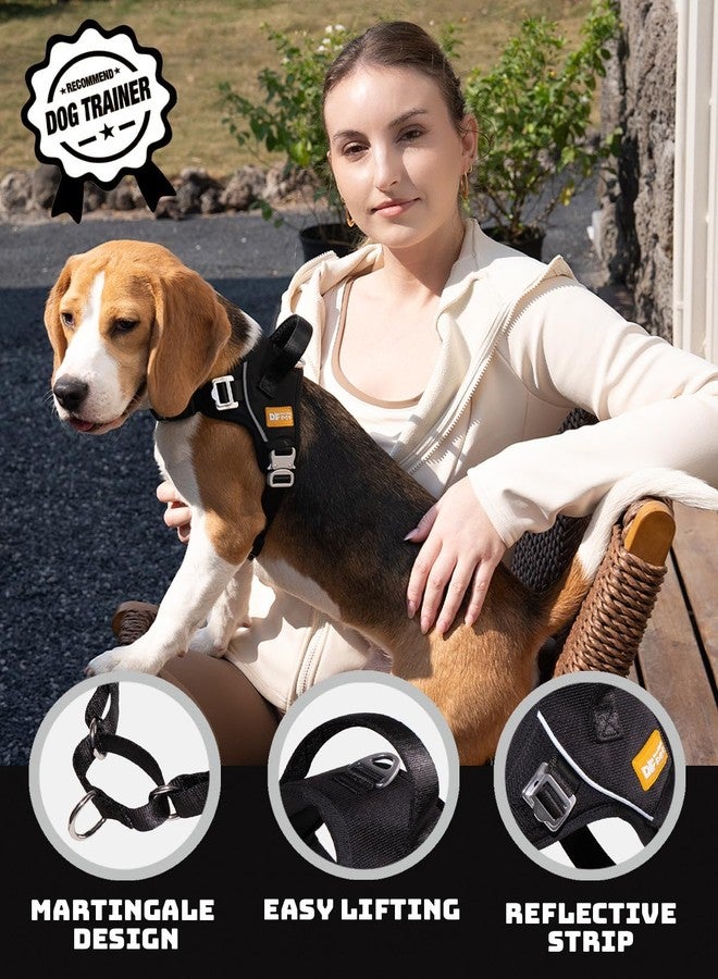 DF No Pull Martingale Dog Harness and Leash Set Silent Metal Buckle, Front Clip Reflective Harness, Adjustable Fit & Handle for Easy Walking & Training, Black, 1", Front Chest 19.7"-25.2" - Image 2