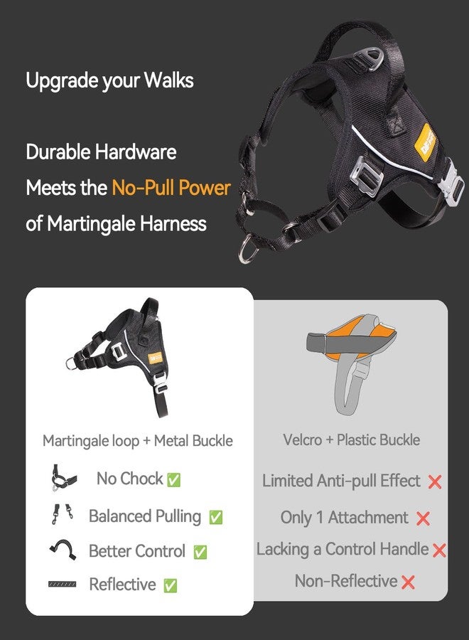 DF No Pull Martingale Dog Harness and Leash Set Silent Metal Buckle, Front Clip Reflective Harness, Adjustable Fit & Handle for Easy Walking & Training, Black, 1", Front Chest 19.7"-25.2" - Image 5