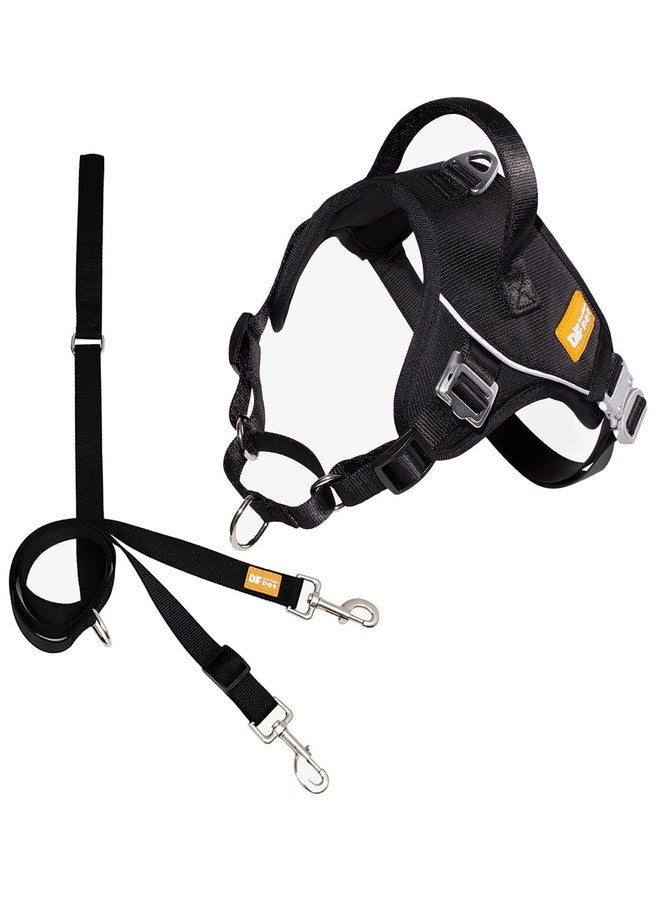 DF No Pull Martingale Dog Harness and Leash Set Silent Metal Buckle, Front Clip Reflective Harness, Adjustable Fit & Handle for Easy Walking & Training, Black, 1", Front Chest 19.7"-25.2" - Image 1