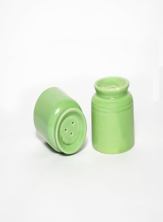 QIMACPLUS Handcrafted Ceramic Salt and Pepper Shaker Set | Perfect Pour Holes for Kitchen, Dining Table, Picnic, Office, Restaurant, and Hotel | Set of 2 (jar Shape) Green - Image 1