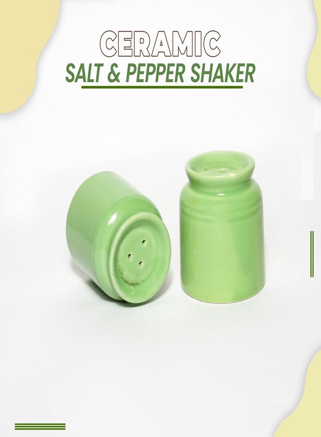 QIMACPLUS Handcrafted Ceramic Salt and Pepper Shaker Set | Perfect Pour Holes for Kitchen, Dining Table, Picnic, Office, Restaurant, and Hotel | Set of 2 (jar Shape) Green - Image 3