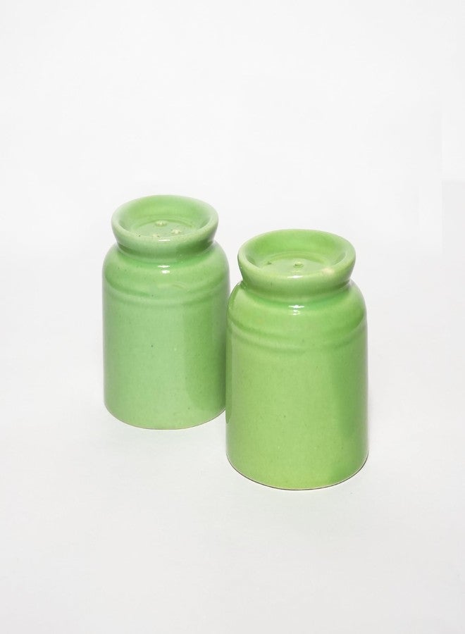 QIMACPLUS Handcrafted Ceramic Salt and Pepper Shaker Set | Perfect Pour Holes for Kitchen, Dining Table, Picnic, Office, Restaurant, and Hotel | Set of 2 (jar Shape) Green - Image 2