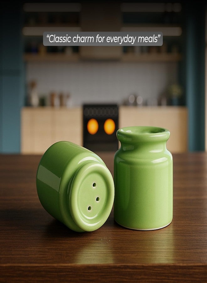 QIMACPLUS Handcrafted Ceramic Salt and Pepper Shaker Set | Perfect Pour Holes for Kitchen, Dining Table, Picnic, Office, Restaurant, and Hotel | Set of 2 (jar Shape) Green - Image 4
