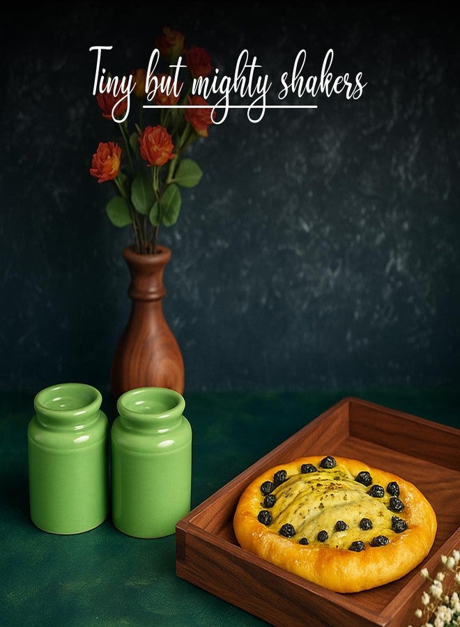 QIMACPLUS Handcrafted Ceramic Salt and Pepper Shaker Set | Perfect Pour Holes for Kitchen, Dining Table, Picnic, Office, Restaurant, and Hotel | Set of 2 (jar Shape) Green - Image 5