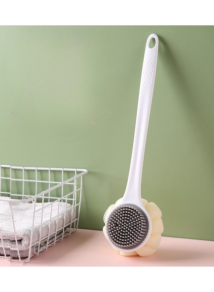 BEUTPATER Body Shower Brush, Bath Loofah, Nylon Soft Bristles, Silicone Shower Brush With Bristles Back Cleaning Washer (White) - Image 1