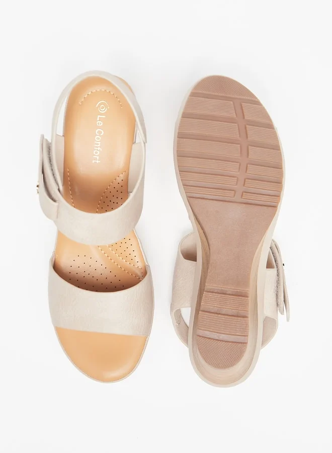 Le Confort Women's Strappy Wedge Heel Sandals with Hook and Loop Closure