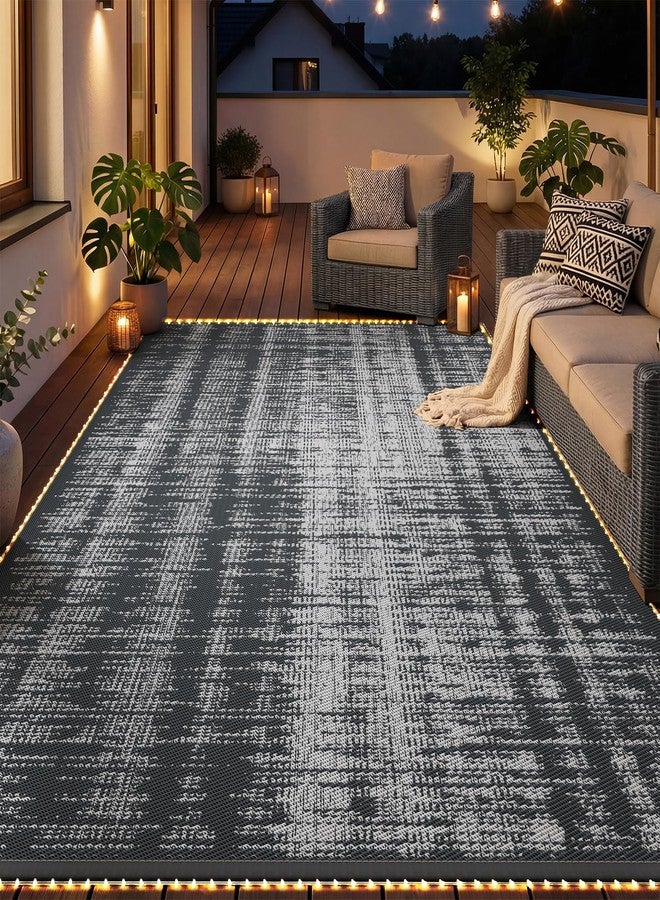 MontVoo Outdoor Rug Waterproof 6x9 ft with Strip Lights Outdoor Patio Rug Mat Reversible Plastic Straw Rug Outside Outdoor Rug for RV Camping Picnic Balcony Backyard - Image 1