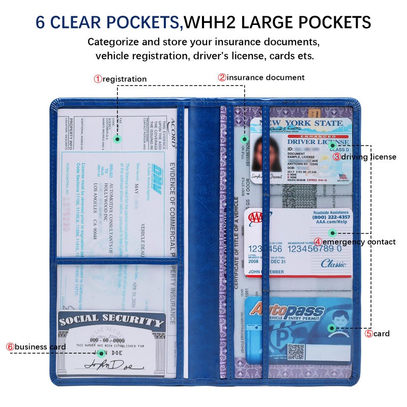 Peisicne Car Registration and Insurance Card Holder for Women Men, Dark Blue Glove Box Paperwork Organizer with Magnetic Buckle for Easy Access and Protect Documents and Various Cards in Vehicle - Image 3