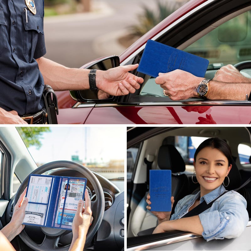 Peisicne Car Registration and Insurance Card Holder for Women Men, Dark Blue Glove Box Paperwork Organizer with Magnetic Buckle for Easy Access and Protect Documents and Various Cards in Vehicle - Image 2