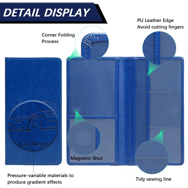 Peisicne Car Registration and Insurance Card Holder for Women Men, Dark Blue Glove Box Paperwork Organizer with Magnetic Buckle for Easy Access and Protect Documents and Various Cards in Vehicle - Image 4