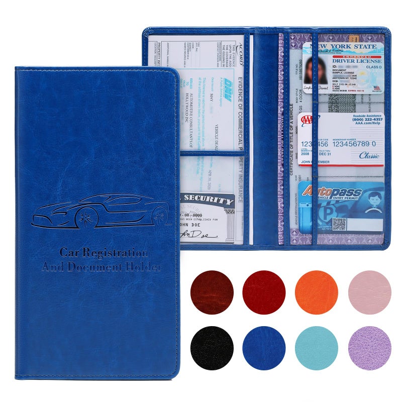 Peisicne Car Registration and Insurance Card Holder for Women Men, Dark Blue Glove Box Paperwork Organizer with Magnetic Buckle for Easy Access and Protect Documents and Various Cards in Vehicle - Image 1