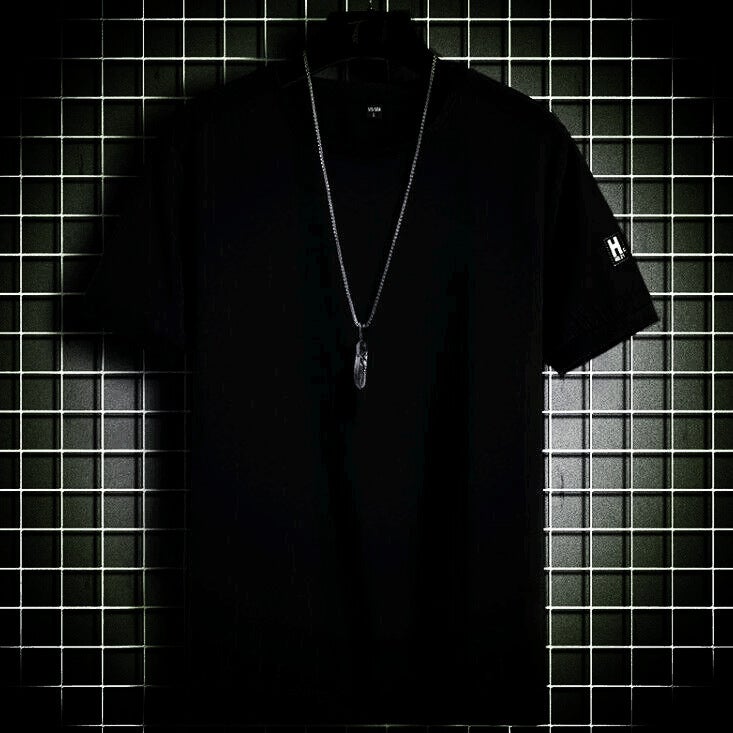 Ice Silk suit Mens Summer Quick-drying Short-sleeved T-shirt Cropped Pants Sweat-absorbent Breathable Loose plus size Casual Sports Full Set Black (one-piece top) 