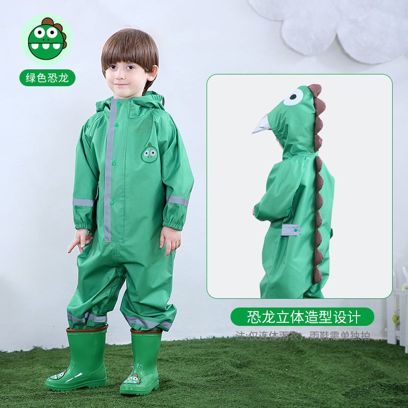 Conjoined Children'S Raincoat Boys' And Girls' Three-Dimensional Thickened Baby'S Poncho Dinosaur Raincoat With Reflective Strip - Image 1
