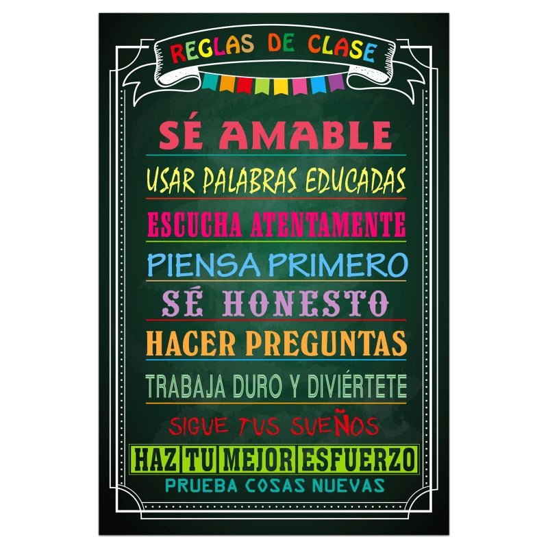 FaCraft Spanish Poster Chart for Classroom Decorations-Motivational Spanish Poster for Kindergarten Elementary High School EspaÃ±ol Classroom Rule Chart for Back to School Teacher Supplies - Image 1