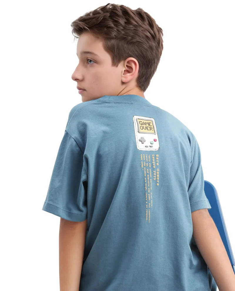 Rare Ones Rare Ones Kids Riho Dusky Blue Cotton Puff Print Regular Fit T-Shirt