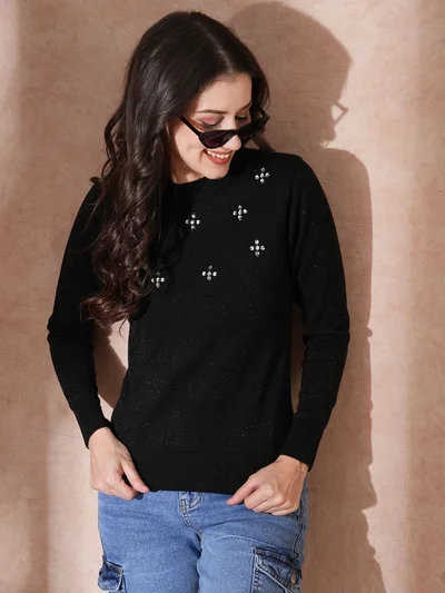 globus Women Round Neck Pullover With Embellished Detail