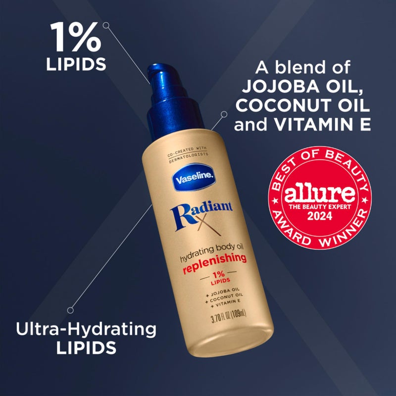 Vaseline Radiant X Replenishing and Hydrating Body Oil with 1% Lipids, Jojoba Oil, Coconut Oil, & Vitamin E 3.7 oz - Image 3