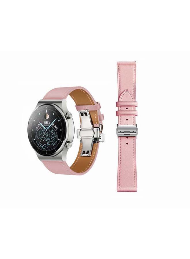NIBEMINENT Genuine Leather Replacement Band For Huawei Watch GT2 Pro 22mm Pink - Image 1