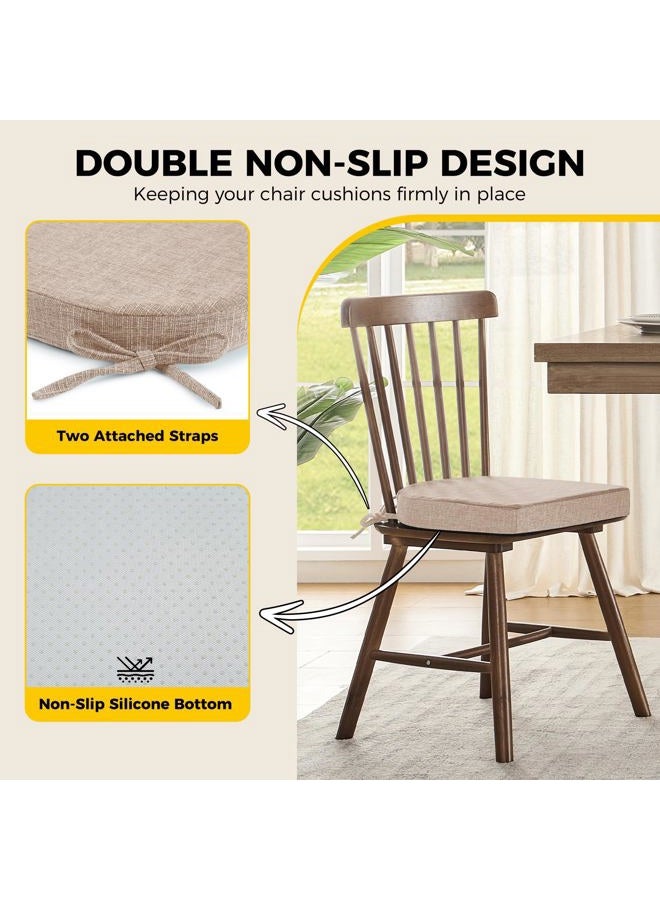 downluxe Indoor Chair Cushions for Dining Chairs, Kitchen Chair Pads with Ties and Non-Slip Backing, 16" x 16" x 2", Oatmeal Beige, 4 Pack - Image 4