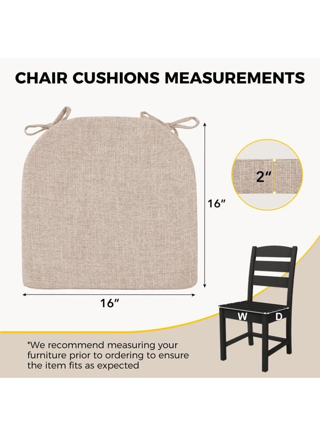 downluxe Indoor Chair Cushions for Dining Chairs, Kitchen Chair Pads with Ties and Non-Slip Backing, 16" x 16" x 2", Oatmeal Beige, 4 Pack - Image 2