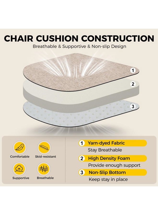 downluxe Indoor Chair Cushions for Dining Chairs, Kitchen Chair Pads with Ties and Non-Slip Backing, 16" x 16" x 2", Oatmeal Beige, 4 Pack - Image 3