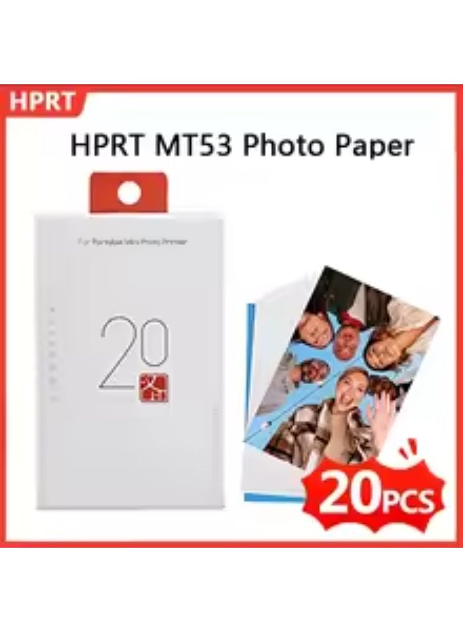 اتش بي ار تي ورق صور ألوان HPRT MT53 بحجم 2x3 بوصة، ورق صور ملصق ذاتي اللصق، 20 قطعة، للطباعة على الصور/التذكارات/الأنماط - Image 1
