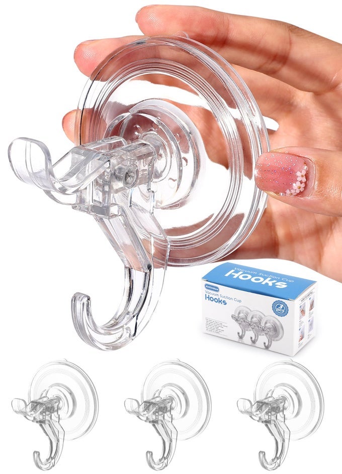3 PACK SUCTION CUP HOOKS CLEAR SUCTION CUP HANGER REMOVABLE SMALL SUCTION CUPS FOR SHOWER BATHROOM GLASS DOOR WINDOWS KITCHENMAX HANGING UP TO 11 LBS ON SMOOTH SURFACE