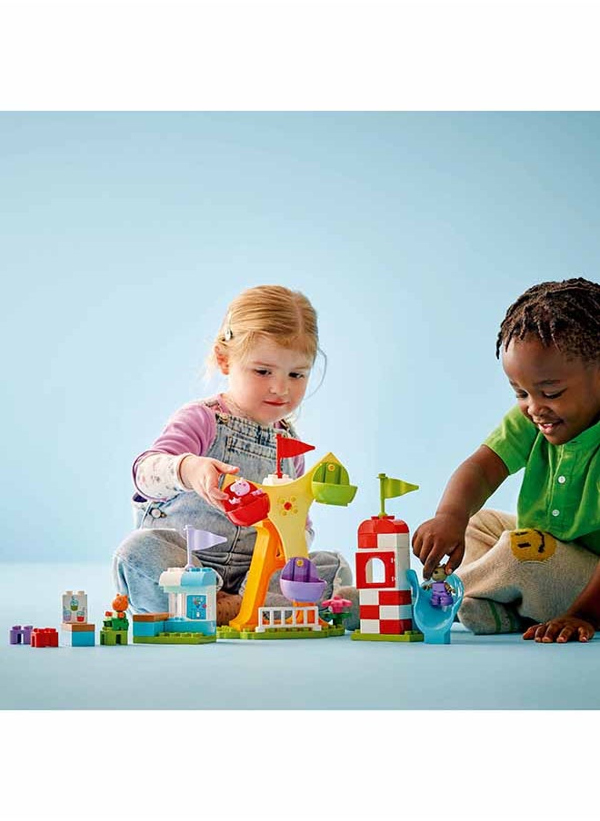 LEGO - DUPLO Peppa Pig Funfair - Fine Motor Skills Toys for 2+ Year Old Girls & Boys - Big Fair Wheel, Slide, Juice Bar and 3 Figures incl. Danny Dog & Candy Cat - Early Development Activity - 10453 (53 pieces) - Image 1