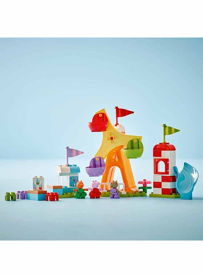 LEGO - DUPLO Peppa Pig Funfair - Fine Motor Skills Toys for 2+ Year Old Girls & Boys - Big Fair Wheel, Slide, Juice Bar and 3 Figures incl. Danny Dog & Candy Cat - Early Development Activity - 10453 (53 pieces) - Image 1