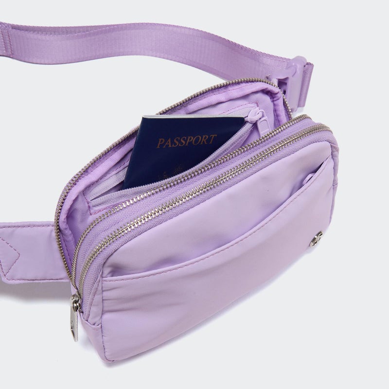 Pander Everywhere Belt Bag for Women, 5 Zipper Pockets Nylon Crossbody Fanny Pack Purse (Lilac Purple). - Image 4