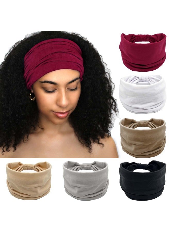 Olbye Wide Headbands Women Knotted Turban Headband Elastic Non Slip Hairbands Yoga Workout Head Wraps Running Sweatbands Boho Head Bands Fashion Hair Accessories for Women Pack of 6（Solid Color C）  - Image 1