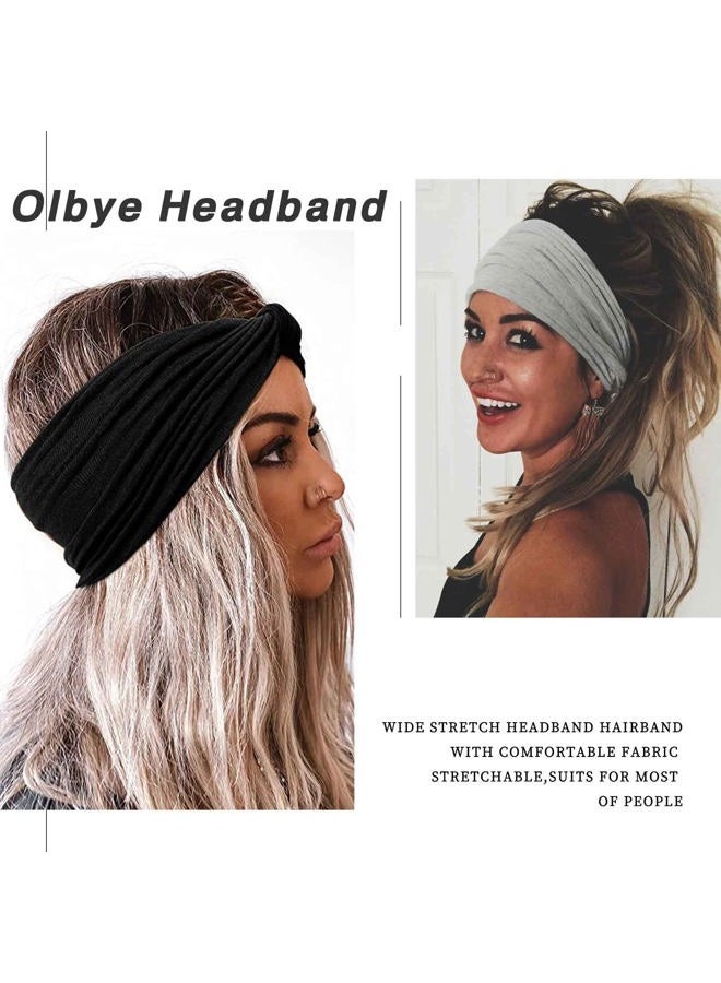 Olbye Wide Headbands Women Knotted Turban Headband Elastic Non Slip Hairbands Yoga Workout Head Wraps Running Sweatbands Boho Head Bands Fashion Hair Accessories for Women Pack of 6（Solid Color C）  - Image 4