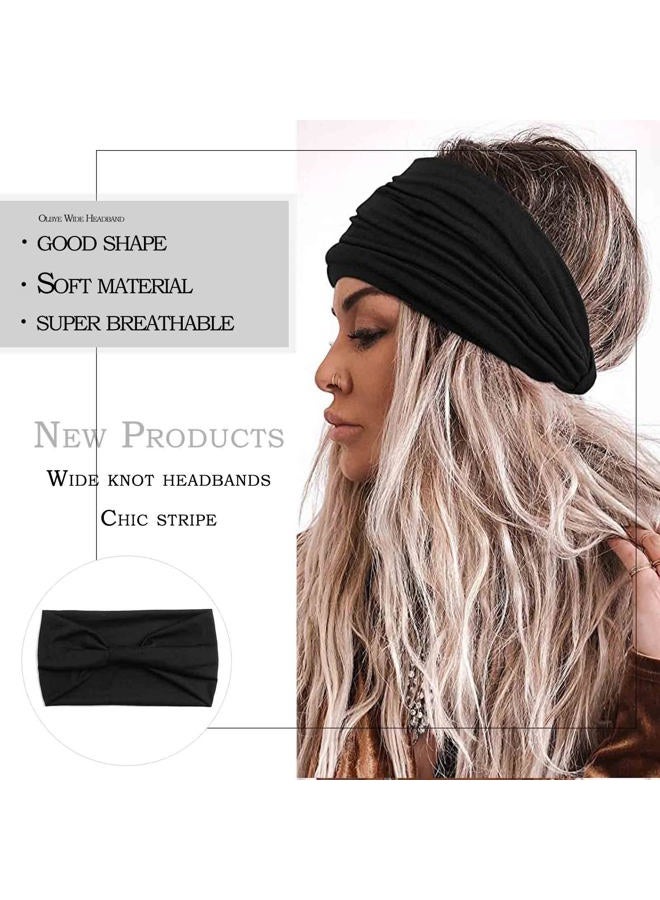Olbye Wide Headbands Women Knotted Turban Headband Elastic Non Slip Hairbands Yoga Workout Head Wraps Running Sweatbands Boho Head Bands Fashion Hair Accessories for Women Pack of 6（Solid Color C）  - Image 3