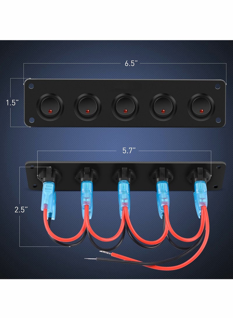 SOLARAE 5 Gang 3 Pin Rocker Switch Panel Waterproof On Off 12V Red Toggle Switch for Cars Trucks Boats - Image 3