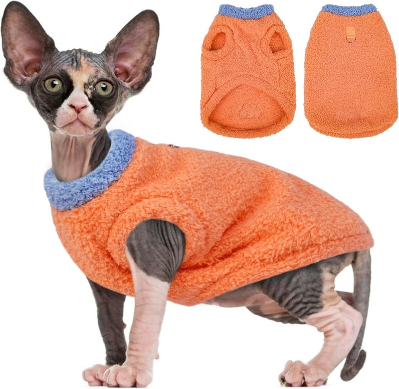 ADNIKIA Sphynx Cat Clothes, Fleece Cat Vest, Warm Fleece Coat for Cat, Hairless cat Shirts Sweaters, Warm and Soft Cat Pajamas Shirt, Fleece Jumpsuit for Cats Puppy, Kitten Hairless Cat Clothes for Cats Only - Image 1