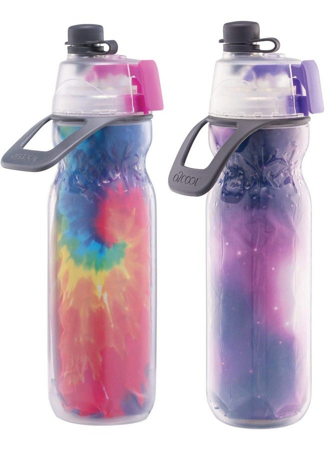 O2COOL Mist 'N Sip Misting Water Bottle 2In1 Mist And Sip Function With No Leak Pull Top Spout Sports Water Bottle Reusable Water Bottle 20 Oz (Tie Dye/Celestial Purple)  - Image 1