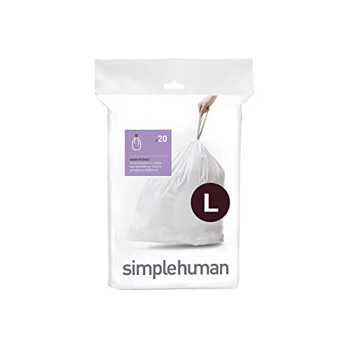 simplehuman Code L Custom Fit Drawstring Trash Bags in Dispenser Packs, 20 Count, 18 Liter / 4.7 Gallon, White - Image 1