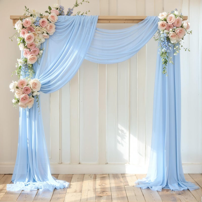 Wedding Arch Draping Fabric 1 Panel 18FT Baby Blue Sheer Backdrop Curtain Chiffon Fabric Drapes Arbor Drapery Wedding Ceremony Reception Swag Decorations