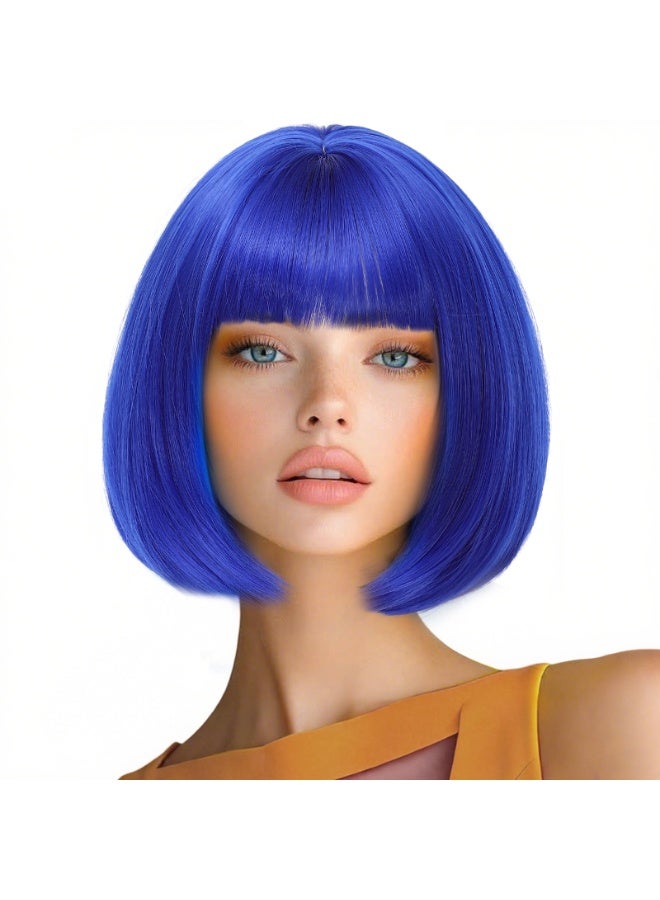 ShineDown 12 inch Bob Wig with Bangs, Heat-Resistant Synthetic Fiber Headband Hairpiece, Lightweight and Straight for Daily Wear and Occasions - Image 1