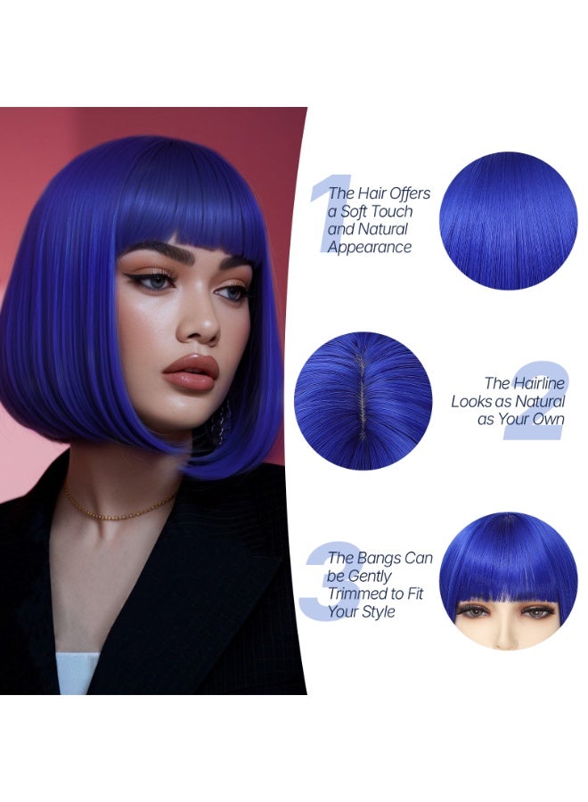 ShineDown 12 inch Bob Wig with Bangs, Heat-Resistant Synthetic Fiber Headband Hairpiece, Lightweight and Straight for Daily Wear and Occasions - Image 3