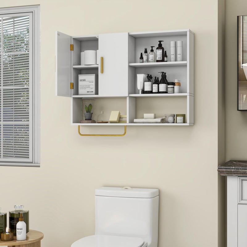 Tltaroni Bathroom Wall Cabinet Wood Large Wall Mounted Medicine Cabinet with 2 Doors and 4 Open Shelves Over Toilet Storage Cabinet Organizer with Towel Bar,White - Image 4