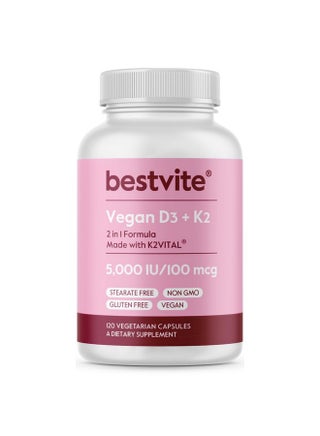 BESTVITE Vegan Vitamin D3 5000 IU + Vitamin K2 100 mcg as MK-7 (120 Vegetarian Capsules) - No Stearates - Vegan - Non GMO - Gluten Free - pzsku/ZD694EDEC61A3F3273142Z/45/1750341684/8cbf7b97-8c9d-4d3e-b12a-336666e6333b