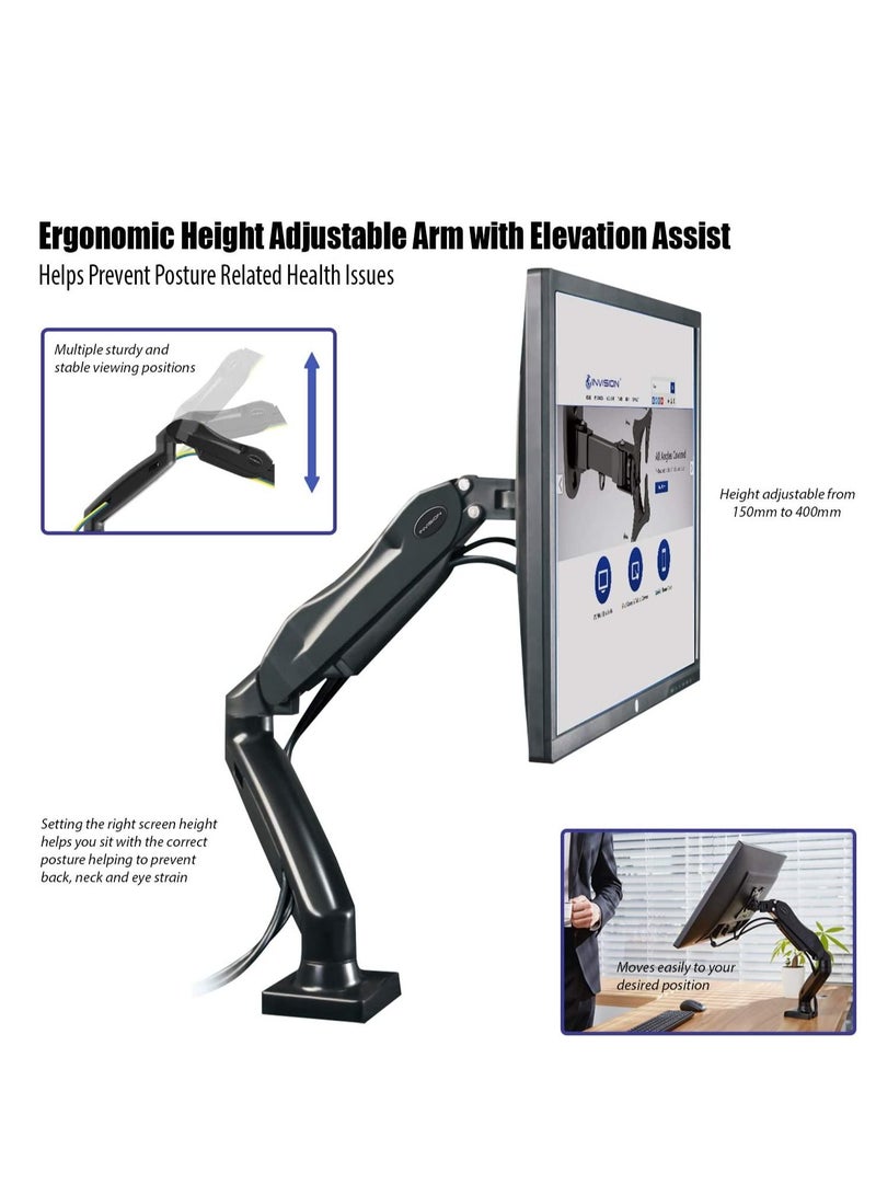 Height-Assisted Full Motion Single PC Monitor Arm Desktop Clamp Mount for 17-27in Adjustable Screens,75 to 100mm (MX150) - Image 4